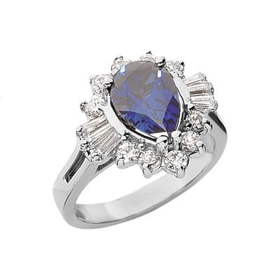 Ladies 14KT White Gold Platinum Pear Diamond Color Stone Ring CSR1111