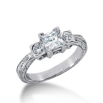 Ladies 14KT White Gold Platinum Three Stones Engagement Ring ENR2836