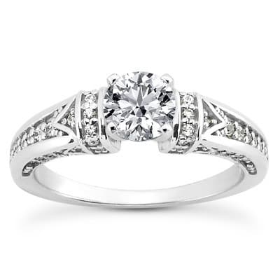 Ladies 14KT White Gold Platinum Round Diamond Tailored Engagement Set ENS3276-A