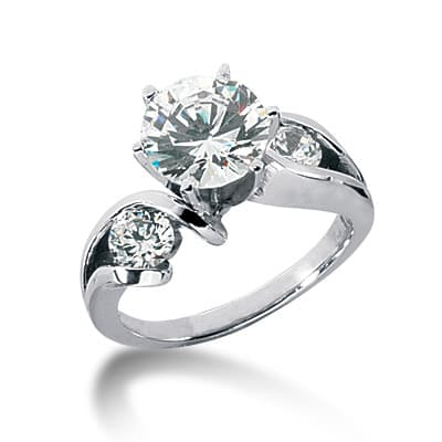 Ladies White Gold Platinum Round Diamond Three Stones Engagement Ring ENR1140