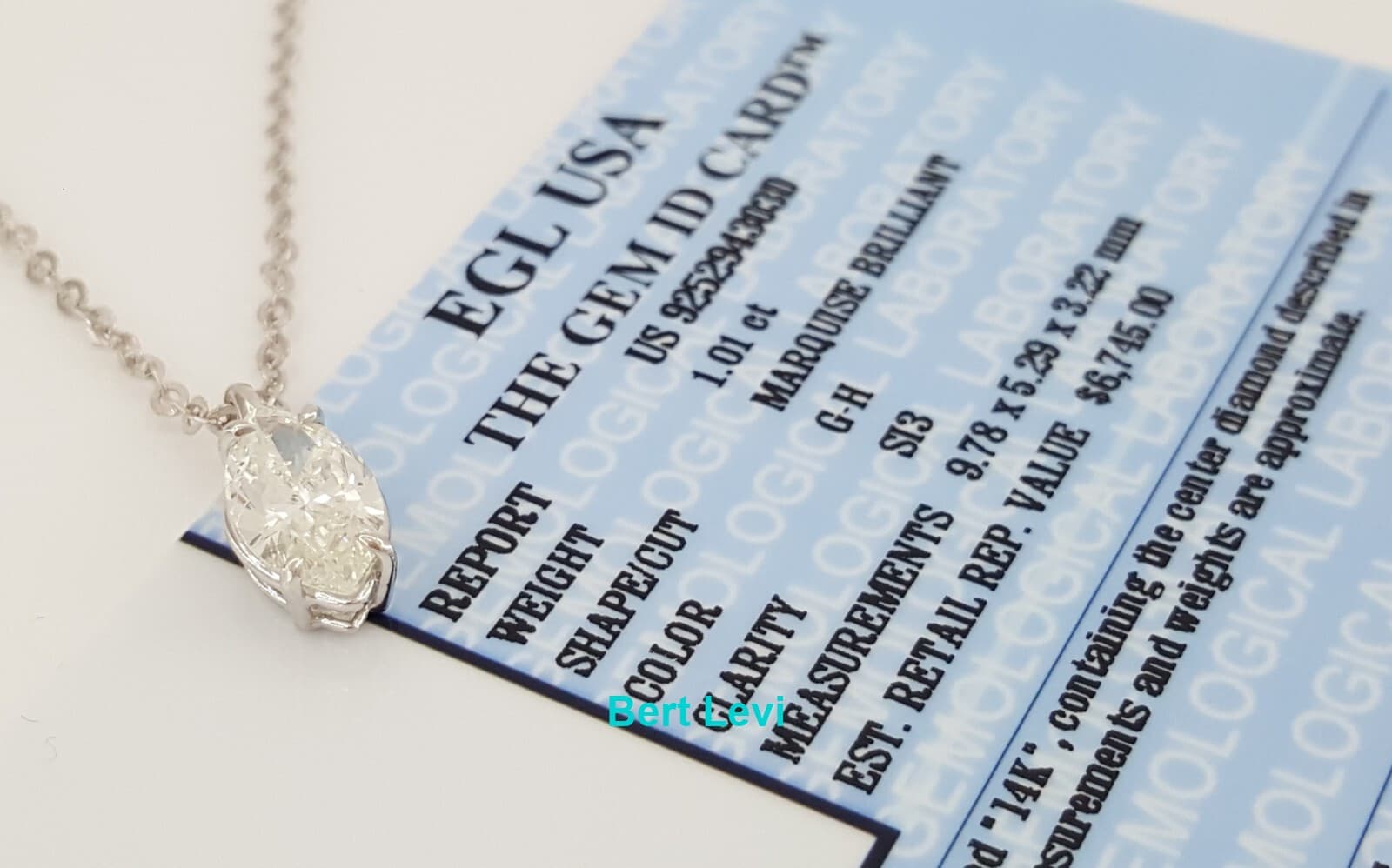 Marquise Cut Solitaire Diamond 1.01 ct 14K Gold Pendant Necklace Rtl $6,745