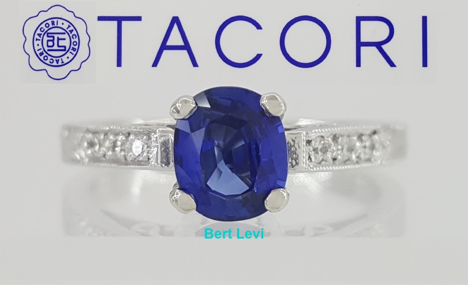 TACORI HT2202 1.04 ct Sapphire Diamond Hand Engraved Platinum Engagement Ring