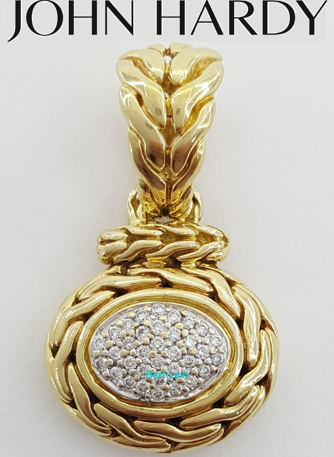 John Hardy Oval Pave Diamond Braided Slider Pendant 18K Yellow Gold 0.22 ct