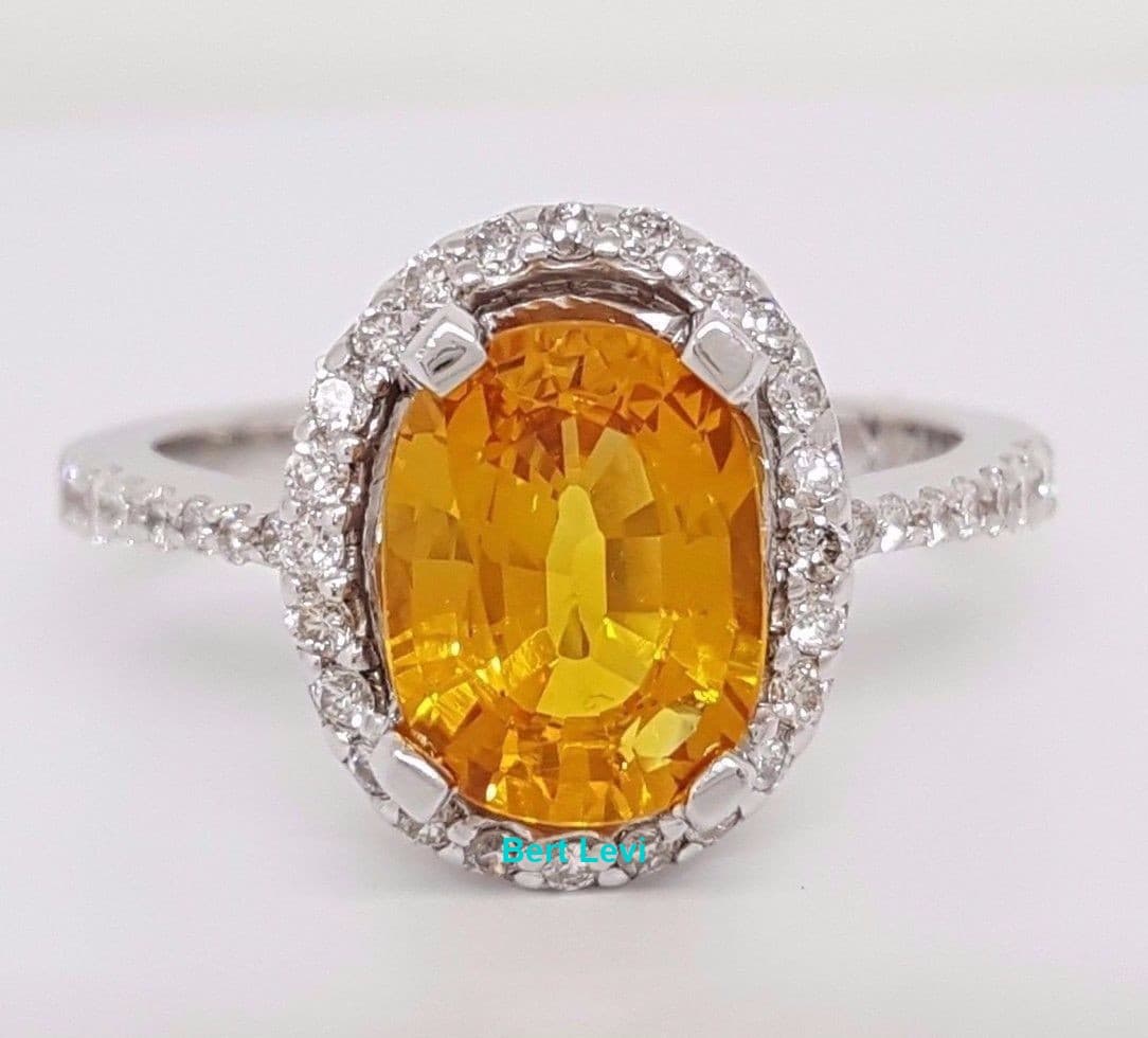 Oval Orange Sapphire & Round Diamond Halo Engagement Ring 2.75 ct 14K White Gold