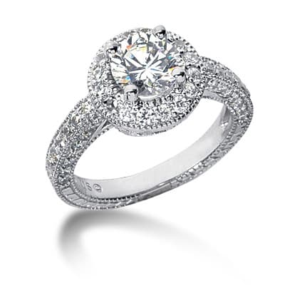 Ladies 14KT White Gold Platinum Round Diamond Halo Engagement Ring ENR6533