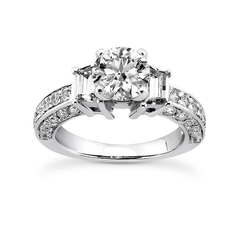 Ladies 14KT White Gold Platinum Three Stones Engagement Ring ENR7227