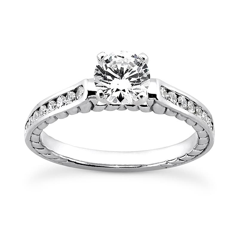 Ladies 14KT White Gold Platinum Round Diamond Tailored Engagement Set ENS3220-A