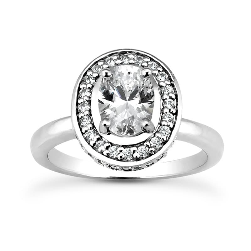 Ladies 14KT White Gold Platinum Oval Cut Diamond Halo Engagement Ring ENR7411