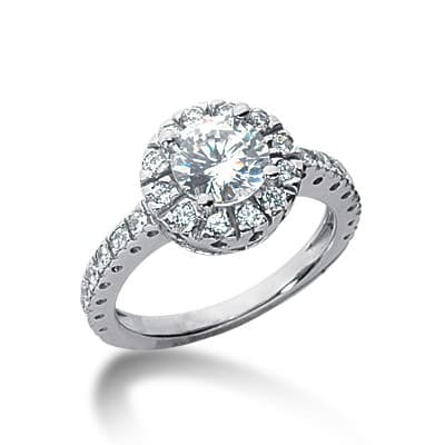 Ladies 14KT White Gold Platinum Round Diamond Halo Engagement Ring ENR3103