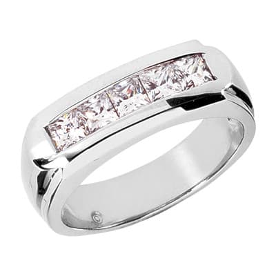 Ladies 14KT White Gold Platinum Princess Cut Diamond Wedding Band Set WBS112-G