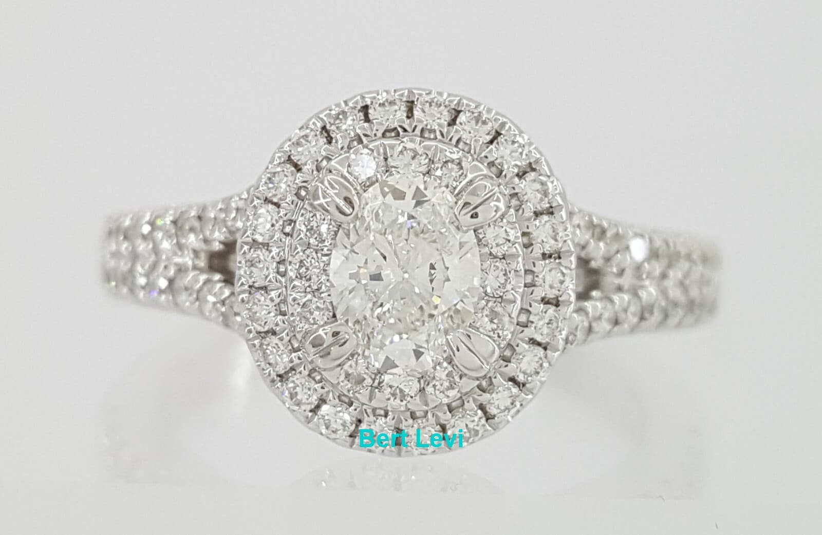 Oval Diamond Double Halo Engagement Ring 0.64 ct 14K White Gold