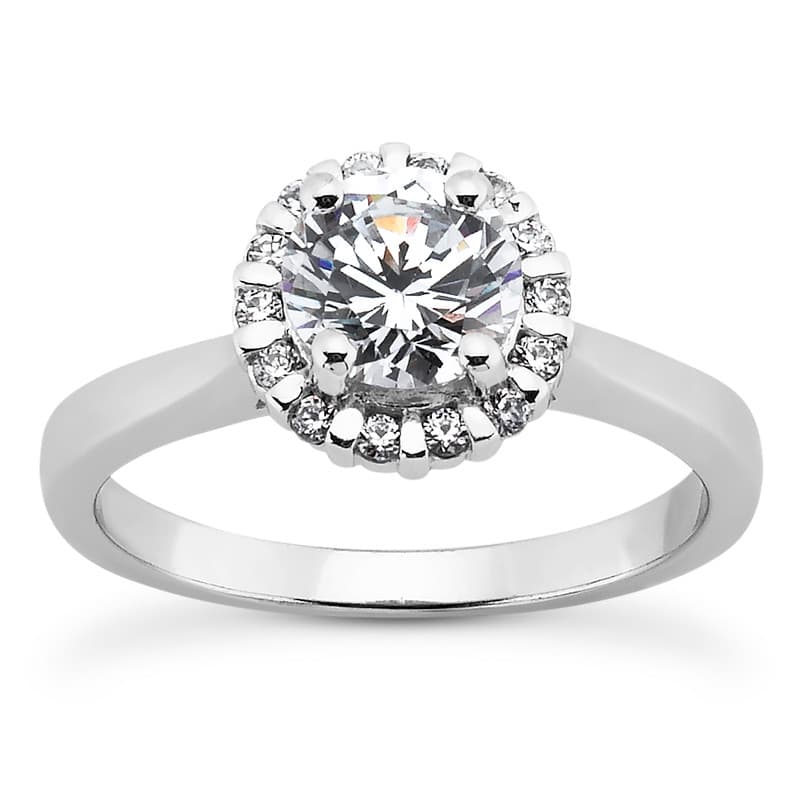 Ladies 14KT White Gold Platinum Round Diamond Halo Engagement Set ENS1876-A
