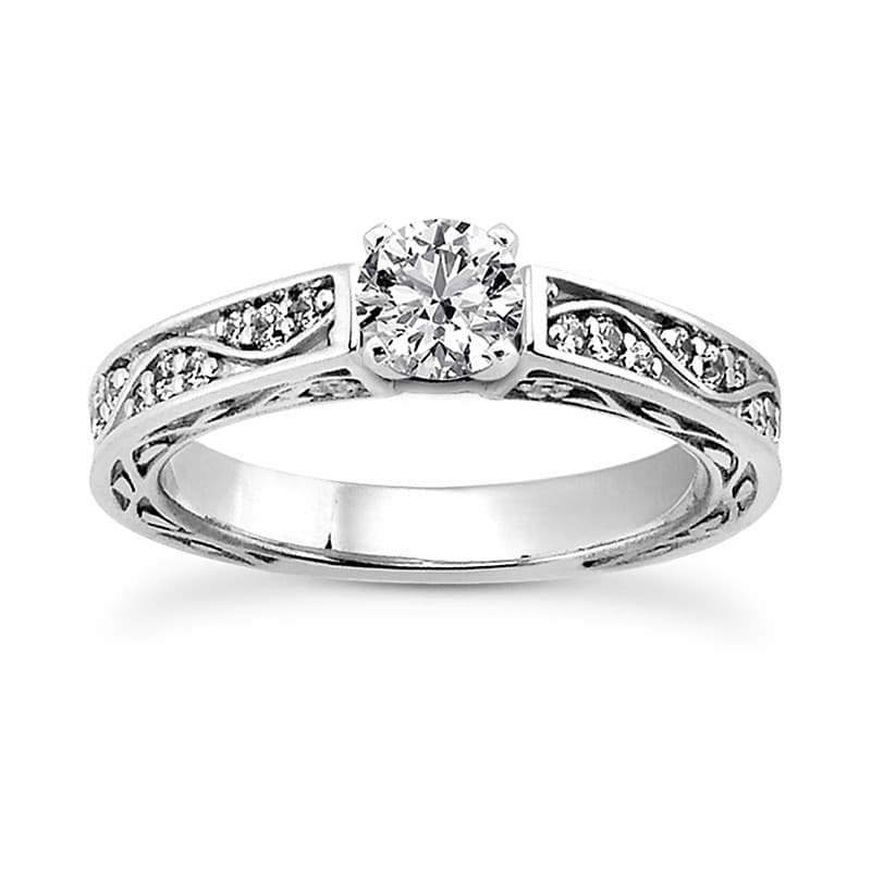 Ladies 14KT White Gold Platinum Antique Engagement Set ENS3543-A