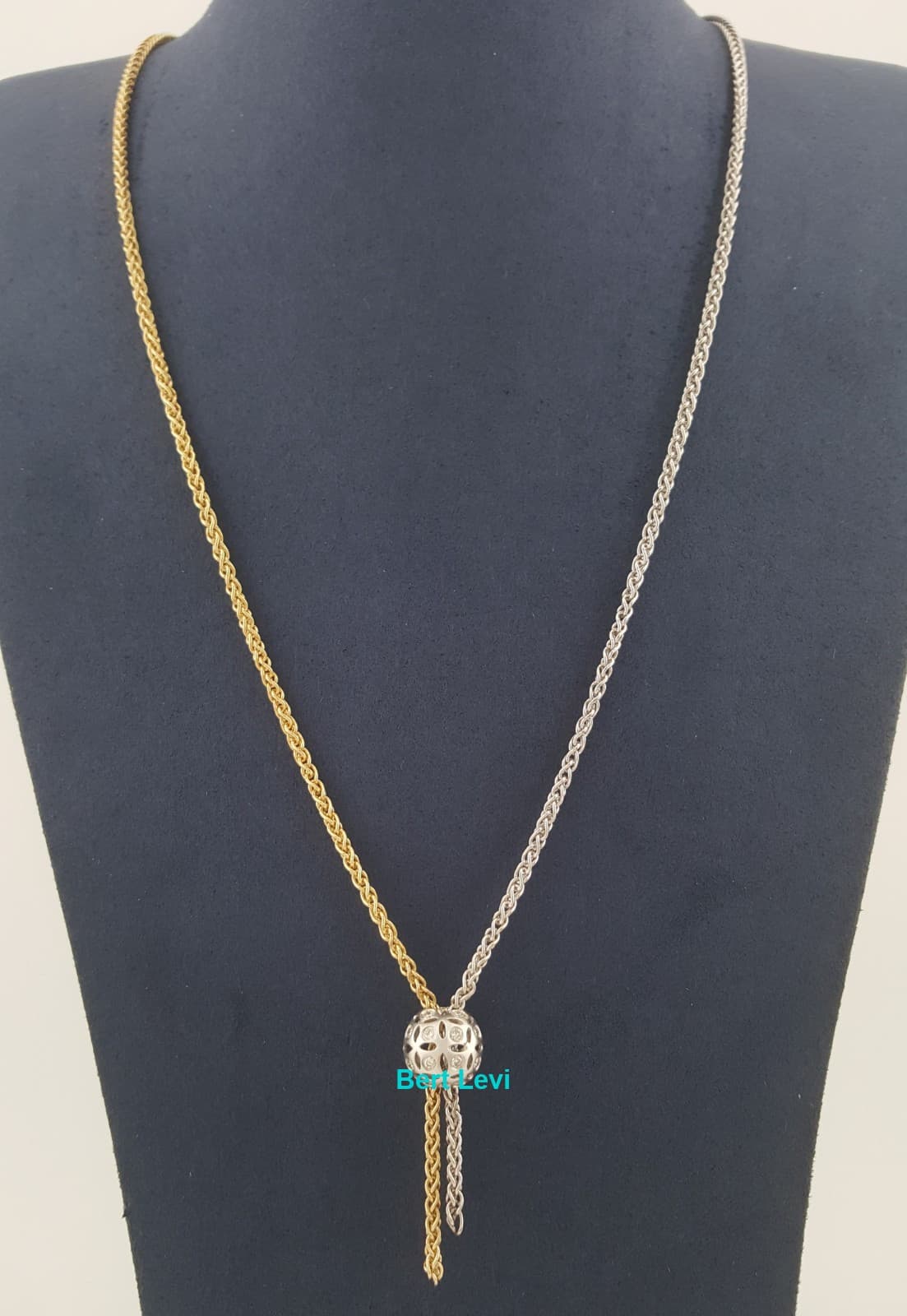 Diamond Lariat Two - Tone Gold Necklace 14k 0.36 ct 9.2 Grams Italy 9.2 Grams