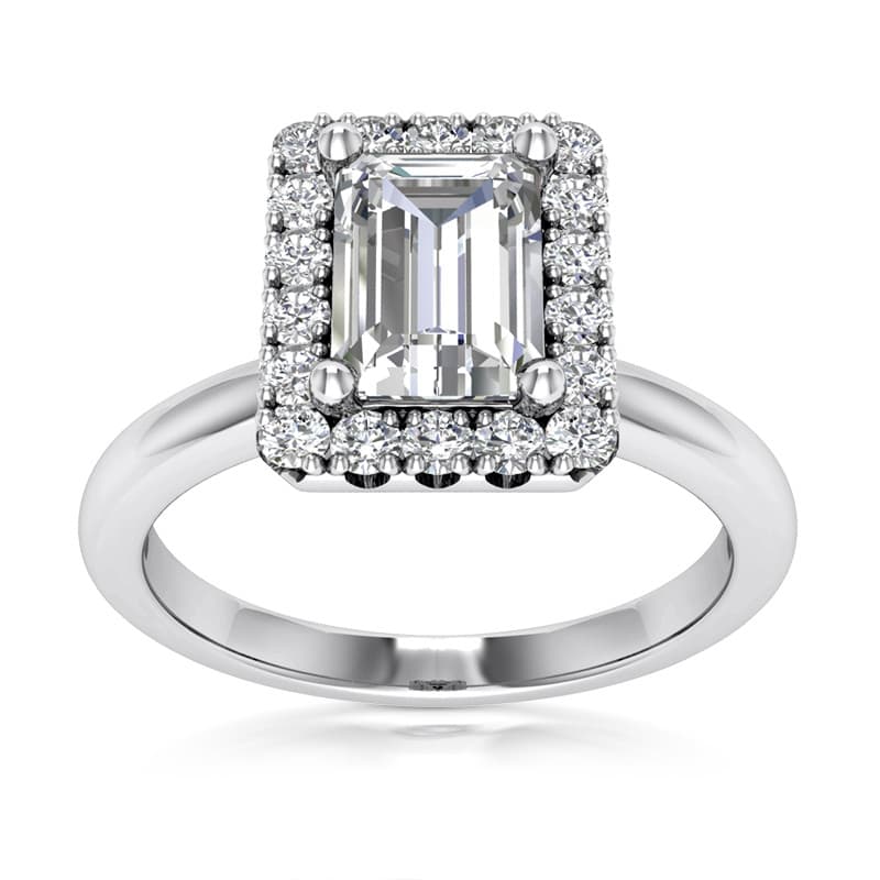 Ladies White Gold Platinum Emerald Diamond Halo Engagement Ring ENR9705-6.5X4.5