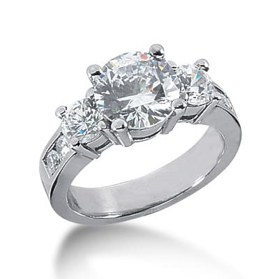 Ladies White Gold Platinum Round Diamond Three Stones Engagement Ring ENR2127