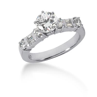 Ladies 14KT White Gold Platinum Tailored Engagement Set ENS769-A