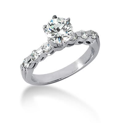 Ladies 14KT White Gold Platinum Round Diamond Tailored Engagement Set ENS559-A