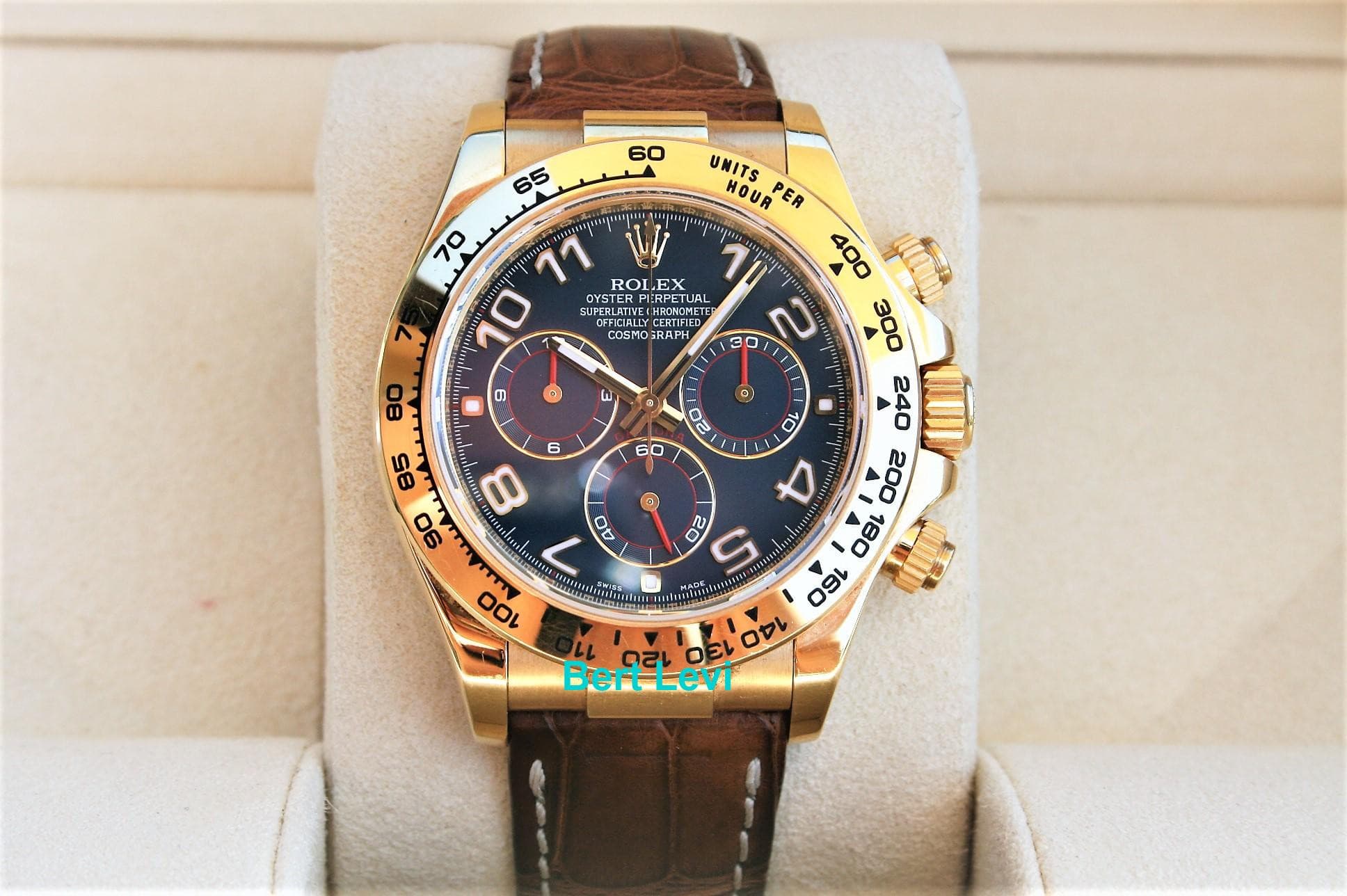 ROLEX 116518 DAYTONA 18K YG BLUE ARABIC DIAL RARE