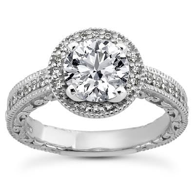 Ladies 14KT White Gold Platinum Round Diamond Tailored Engagement Set ENS3280-A