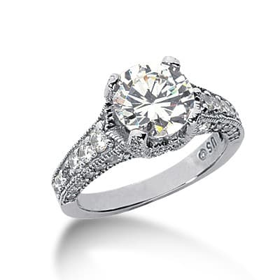 Ladies 14KT White Gold Platinum Antique Engagement Ring ENR818