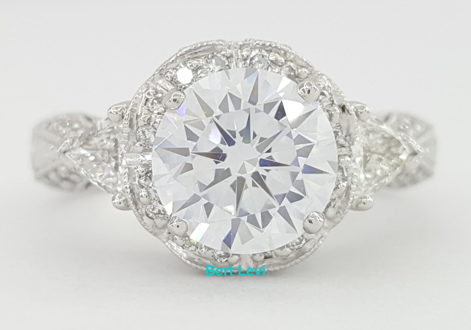 Three-Stone Trillion Diamond Semi-Mount Engagement Ring Platinum CZ & 0.75 ct