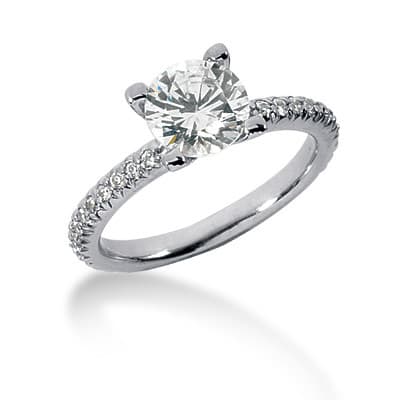 Ladies 14KT White Gold Platinum Round Diamond Tailored Engagement Set ENS786-A
