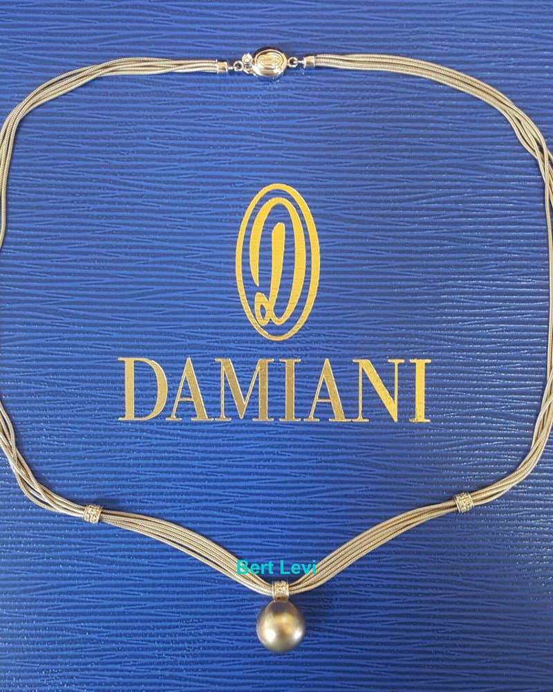 Damiani South Sea Pearl Diamond Necklace 0.21 ct 18K White Gold 21.9 Gr 17" Long