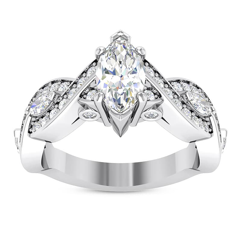 Ladies 14KT White Gold Platinum Engagement Rings ENR9748-10x5-MQ