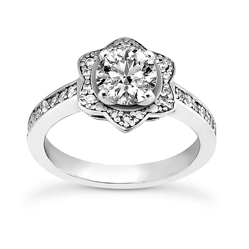 Ladies 14KT White Gold Platinum Round Diamond Tailored Engagement Set ENS3181-A