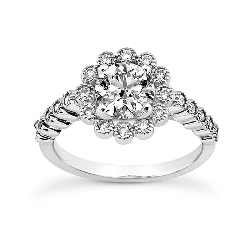 Ladies 14KT White Gold Platinum Round Diamond Tailored Engagement Set ENS3254-A