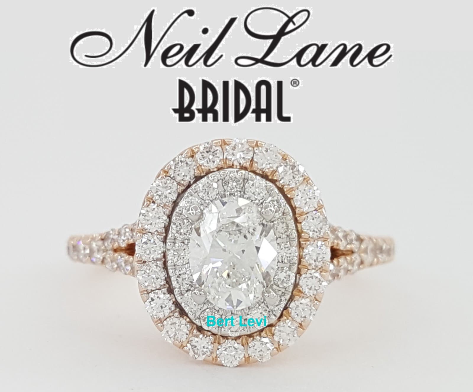 Neil Lane Oval Double Halo Split-Shank Engagement Ring 1 ct 14k 2-Tone Rtl $4.4k