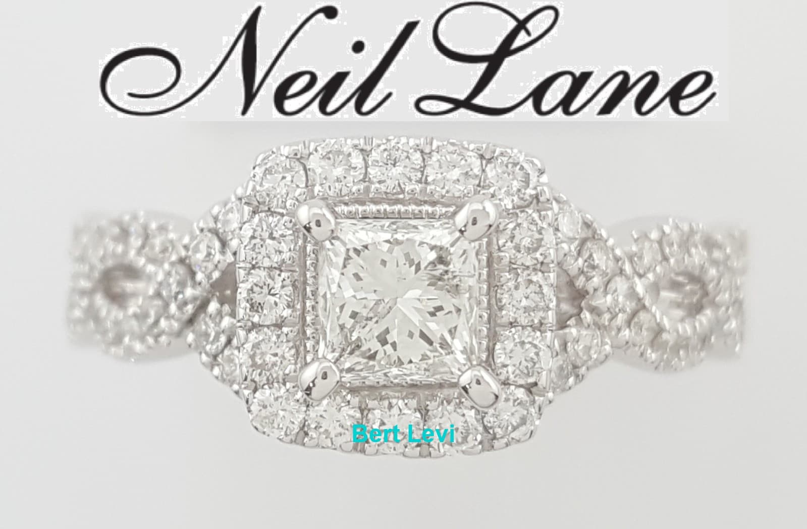 Neil Lane Princess Diamond Halo Crossover Engagement Ring 1 ct