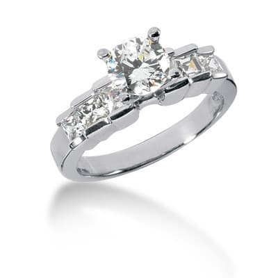 Ladies 14KT White Gold Platinum Fancy Engagement Set ENS711-A