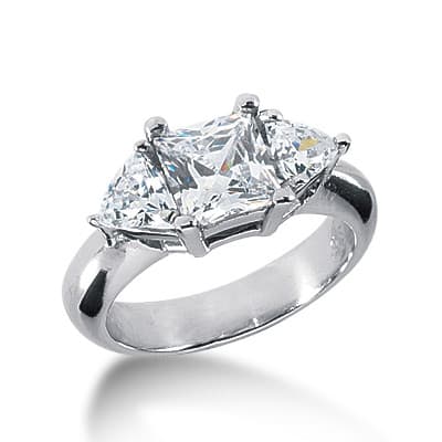 Ladies 14KT White Gold Platinum Three Stones Engagement Ring ENR2831