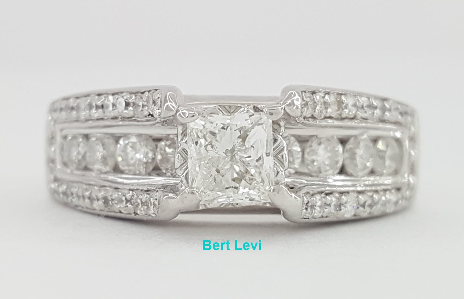 Princess Cut Diamond 1 ct Channel Set Engagement Ring 14k White Gold