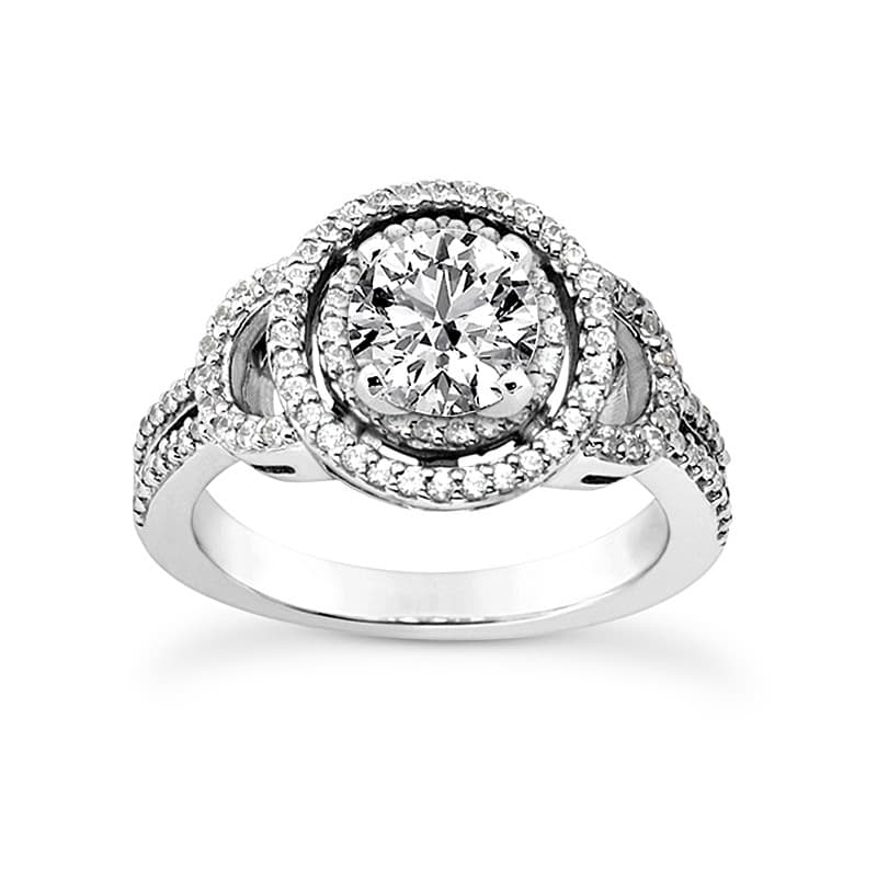Ladies 14KT White Gold Platinum Round Diamond Tailored Engagement Set ENS3218-A