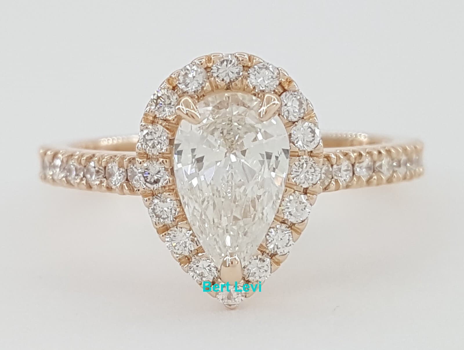 Pear & Round Diamond Halo 14k Rose Gold Engagement Ring 1.4 ct