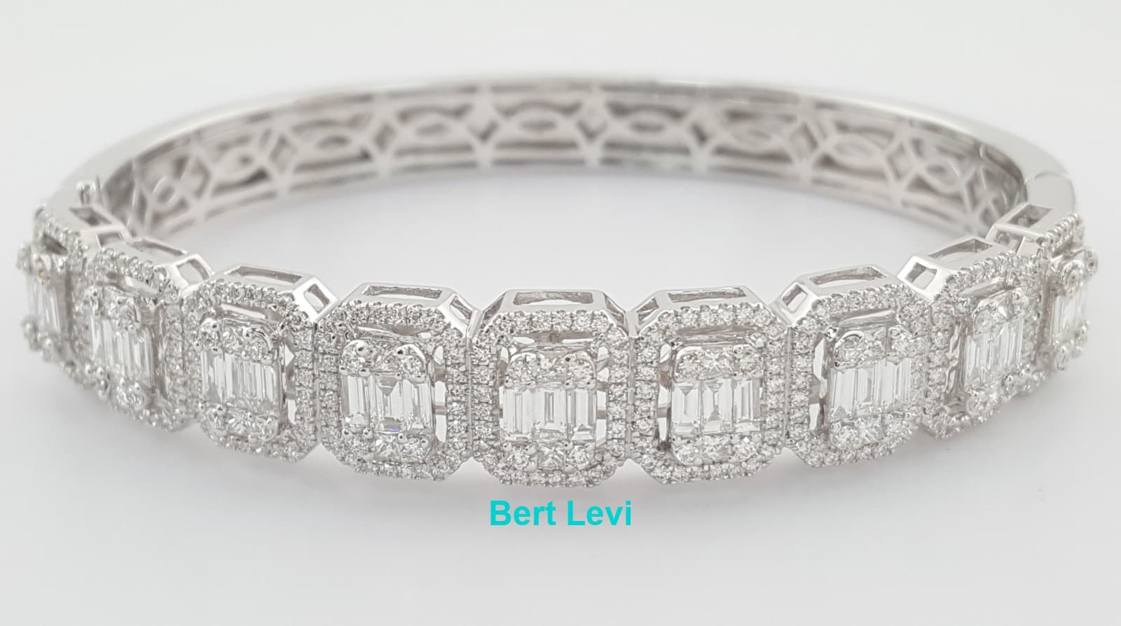 Baguette Round Princess Diamond Bangle Bracelet 3.3 ct 18K W Gold Rtl $17K
