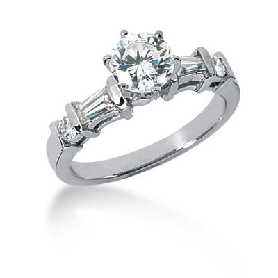 Ladies 14KT White Gold Platinum Tailored Engagement Set ENS669-A