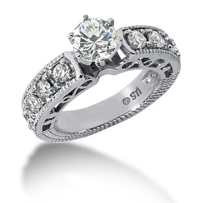 Ladies 14KT White Gold Platinum Fancy Engagement Set ENS606-A