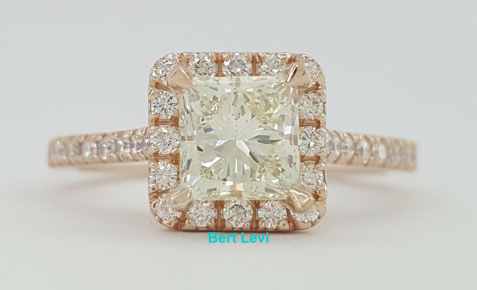 1.36 ct 14K Rose Gold Princess & Round Cut Diamond Halo Engagement Ring Rt $6.8k