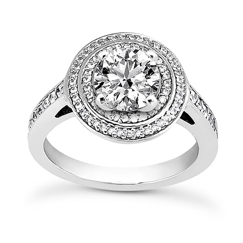 Ladies 14KT White Gold Platinum Round Diamond Tailored Engagement Set ENS3177-A