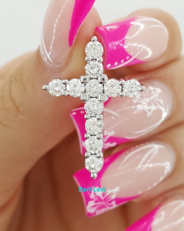 Round Brilliant Cut Diamond Cross Pendant 1.36 ct 14k White Gold 1" Retail $4K