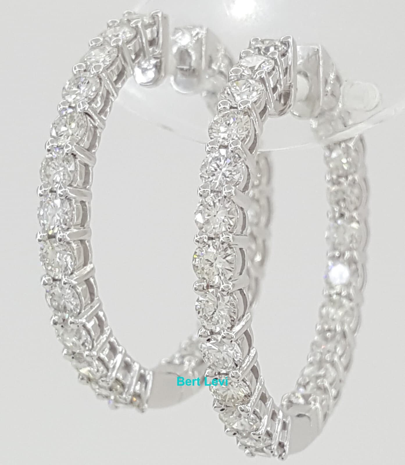Diamond Inside Out Round Hoop Earrings 31 mm 4.2 ct Round Diamond 18K White Gold