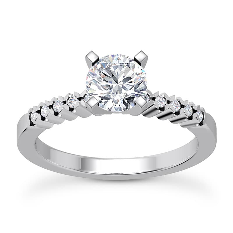 Ladies 14KT White Gold Platinum Round Diamond Tailored Engagement Set ENS1768-A