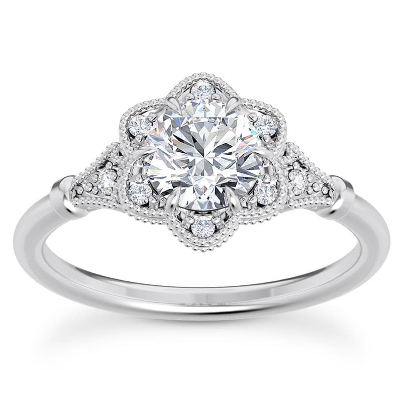 Ladies 14KT White Gold Platinum Round Diamond Halo Engagement Ring ENR9782-1