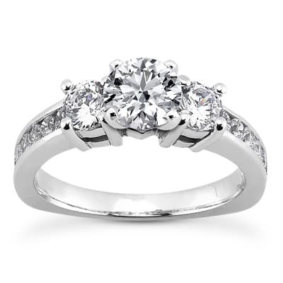 Ladies White Gold Platinum Round Diamond Three Stones Engagement Set ENS836-A