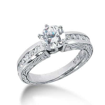 Ladies 14KT White Gold Platinum Antique Engagement Ring ENR2913