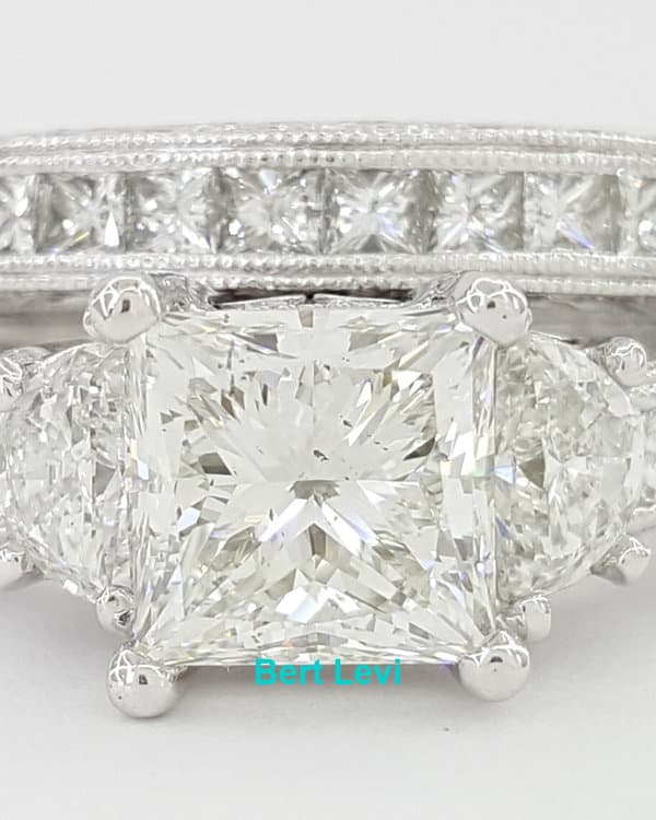 Coast Princess Cut Diamond Halfmoon Plat 2.83 ct Engagement Ring Set Retail $23K